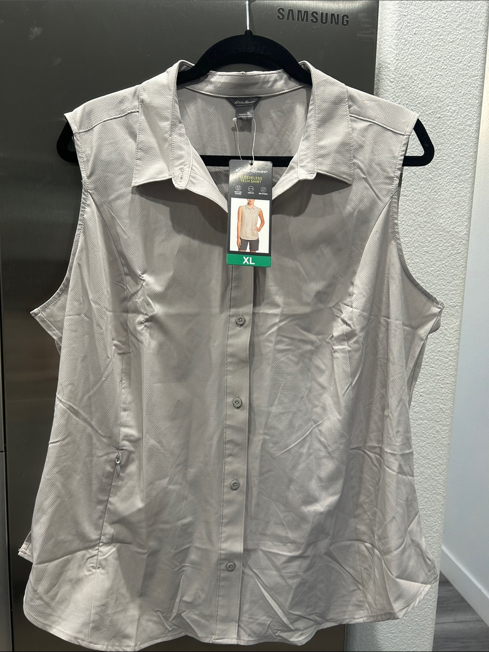 Eddie Bauer Sleeveless Button-Up Blouse - Light Taupe